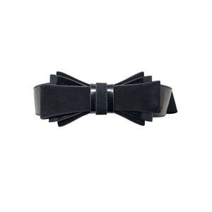 WHBM Belt Sz‎ L Black Suede Patent Leather 3D Bow Statement Stretch Cincher Glam
